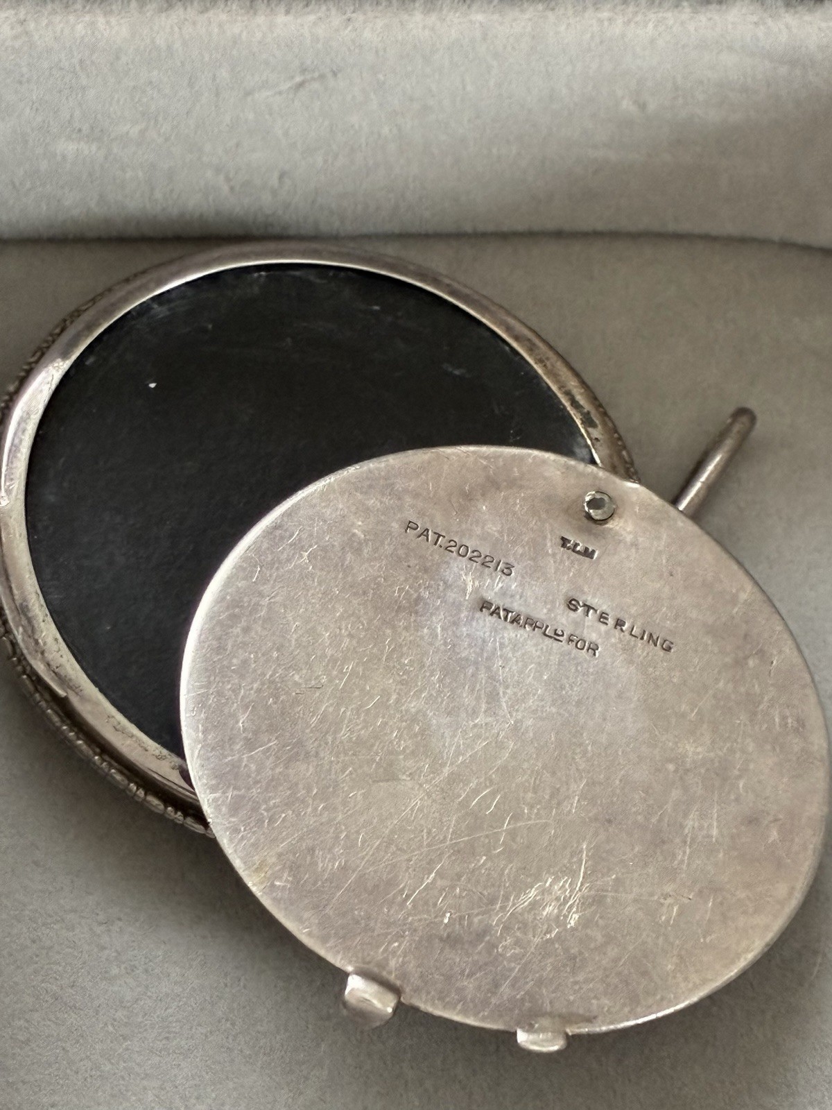RARE Sterling Very Large & Early TLM Butterfly Wing Pendant Compact Crinoline