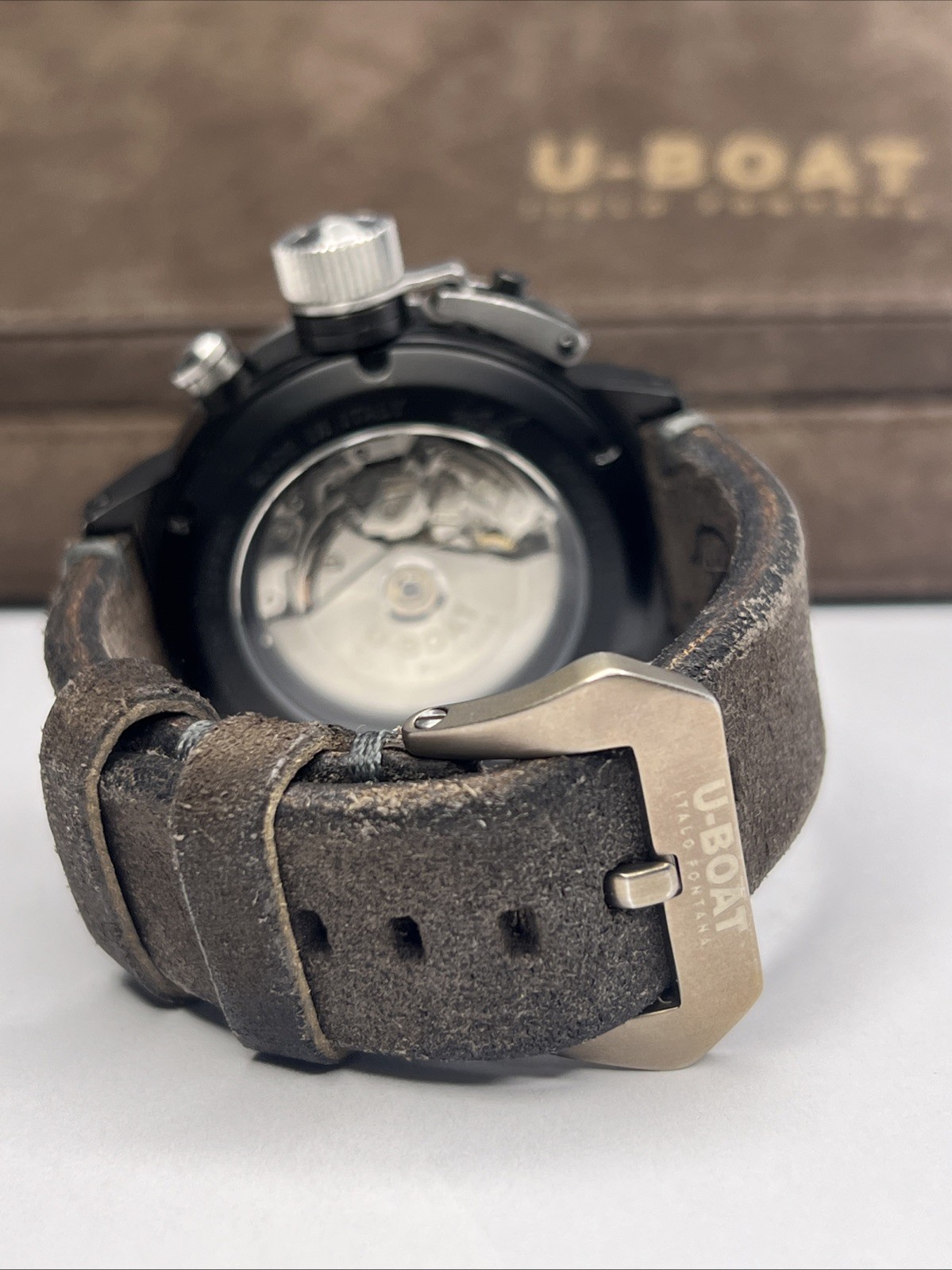 U Boat 50mm Black PVD Steel Chronograph U-7750/50 Watch Carbon Dial w/ Box