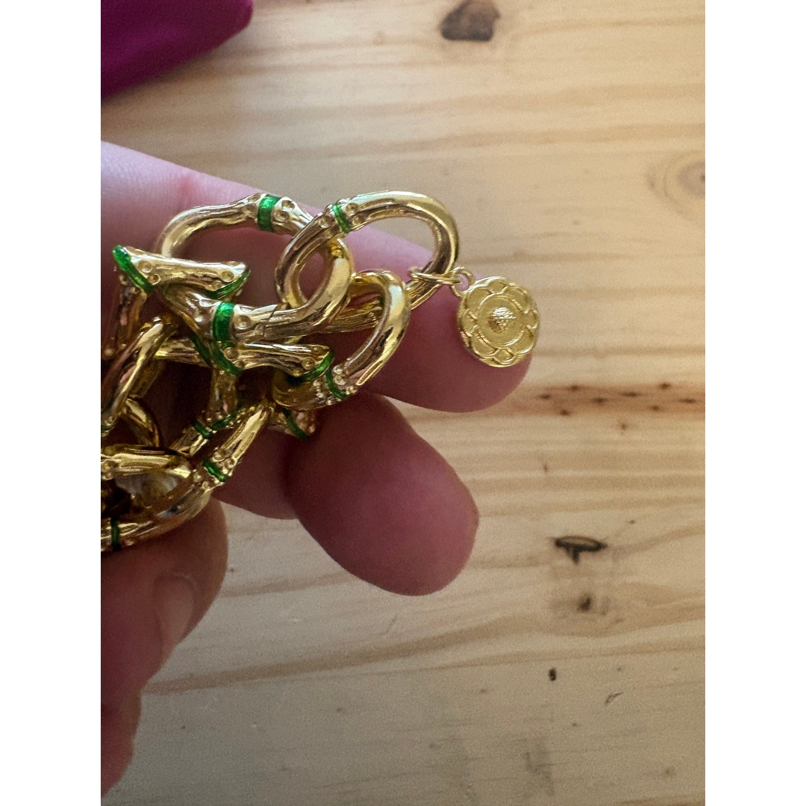 Capucine De Wulf Bangkok Bamboo Link Bracelet Gold Green Enamel Chain