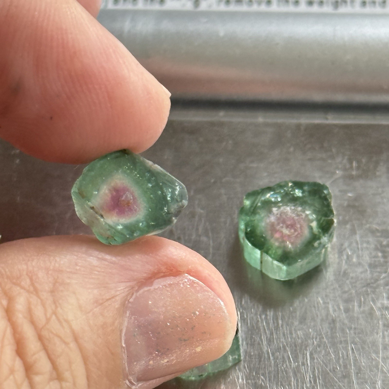 14ct 11-12×2.8-4.7mm 3pc Lot Pink Green Watermelon Tourmaline Slices Cabochons