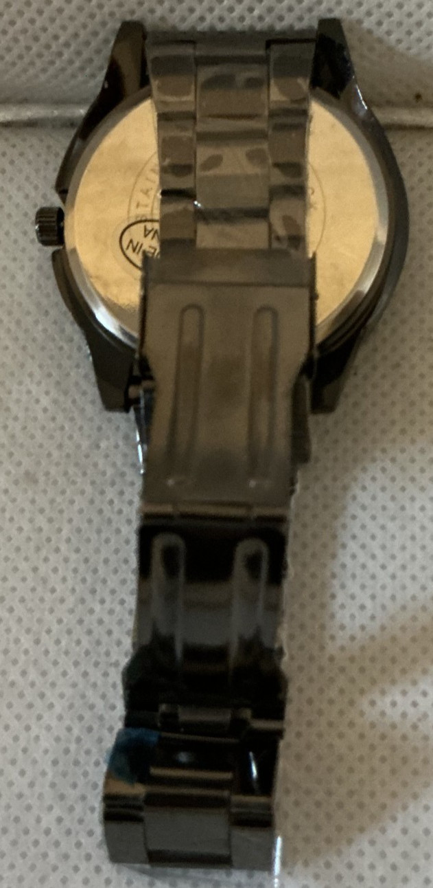 Geneva Men’s Watch Gunmetal Stainless Steel Yellow Accent Chronograph Look Quart