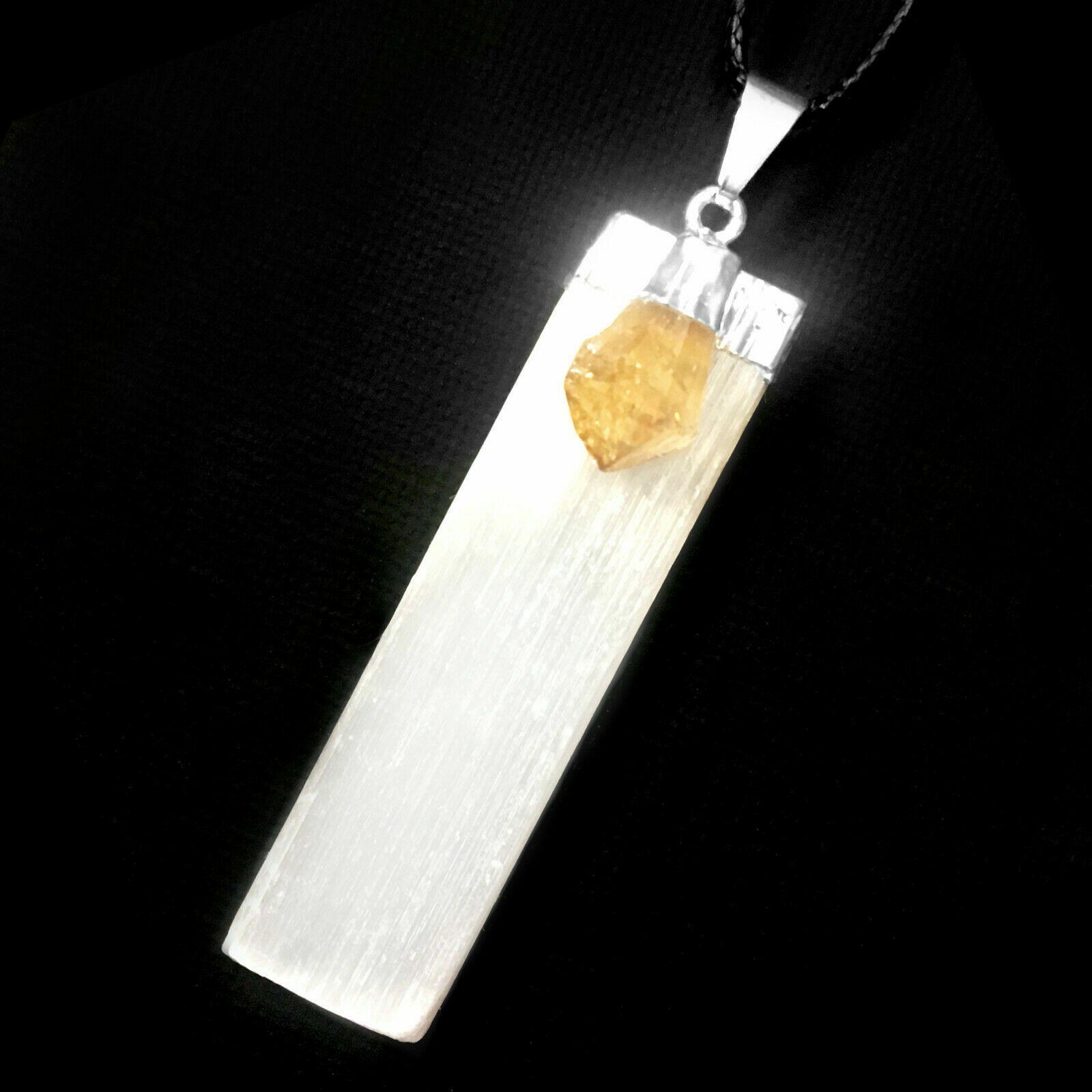 Selenite Citrine Chakra Crystal Pendant CHARGED 925 Sterling Silver Necklace Hea