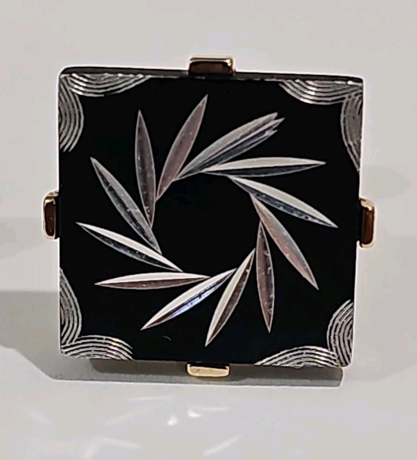 Vtg Swank Reverse Carved Lucite Cufflinks Tie Tac Set Black Silver Starburst MCM