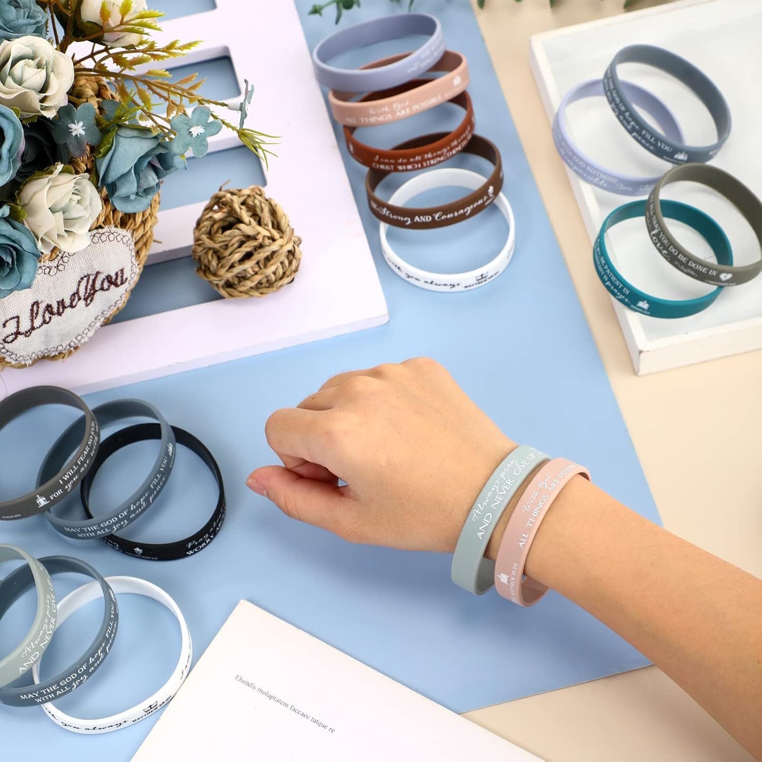 240 Pcs Bible Verse Christian Silicone Bracelets Bulk Christmas Scripture Rubber