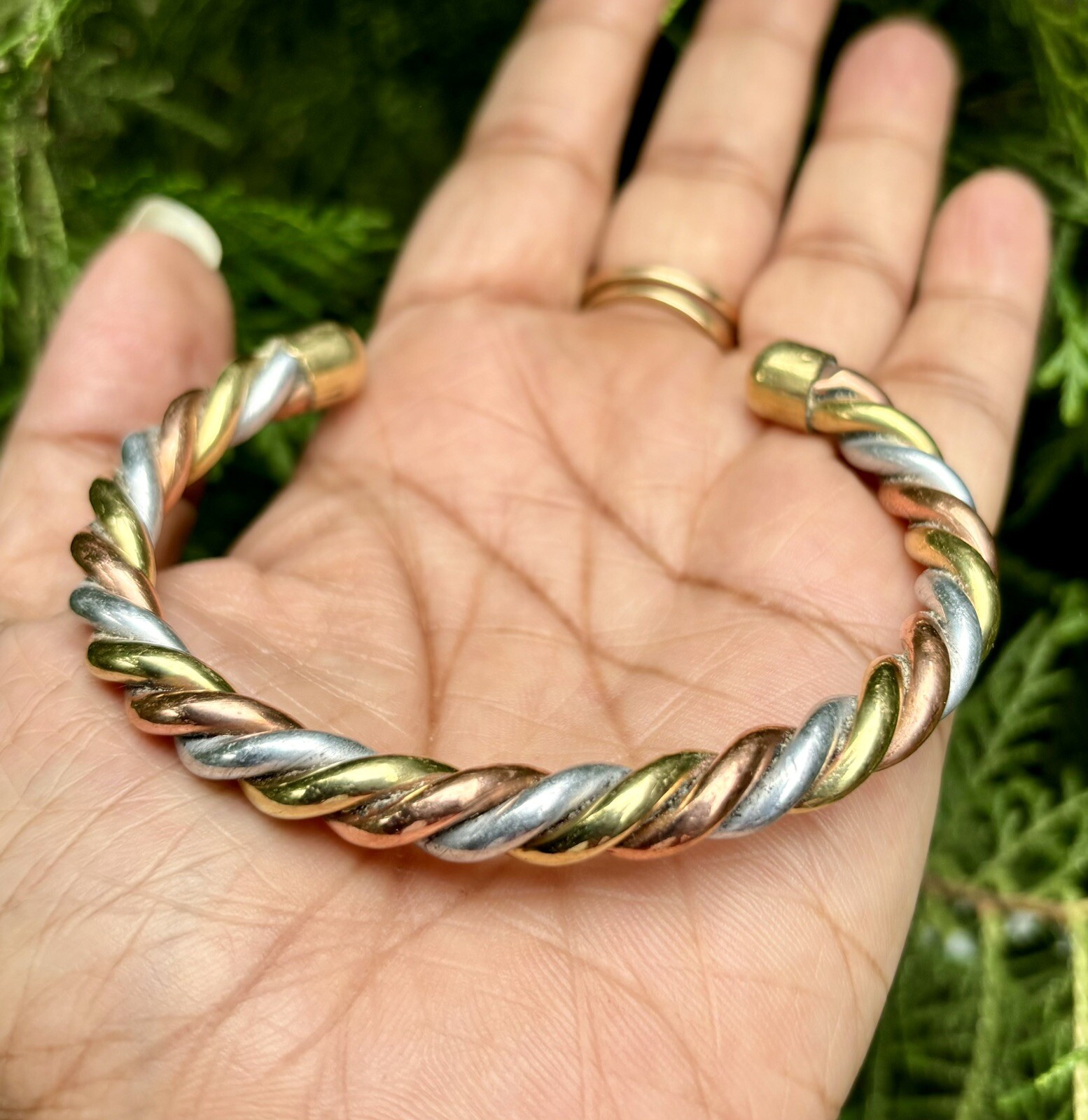 1Pc Pure Ashtadhatu Copper Brass Silver Healing Bangle Cuff Bracelet Spiritual 2