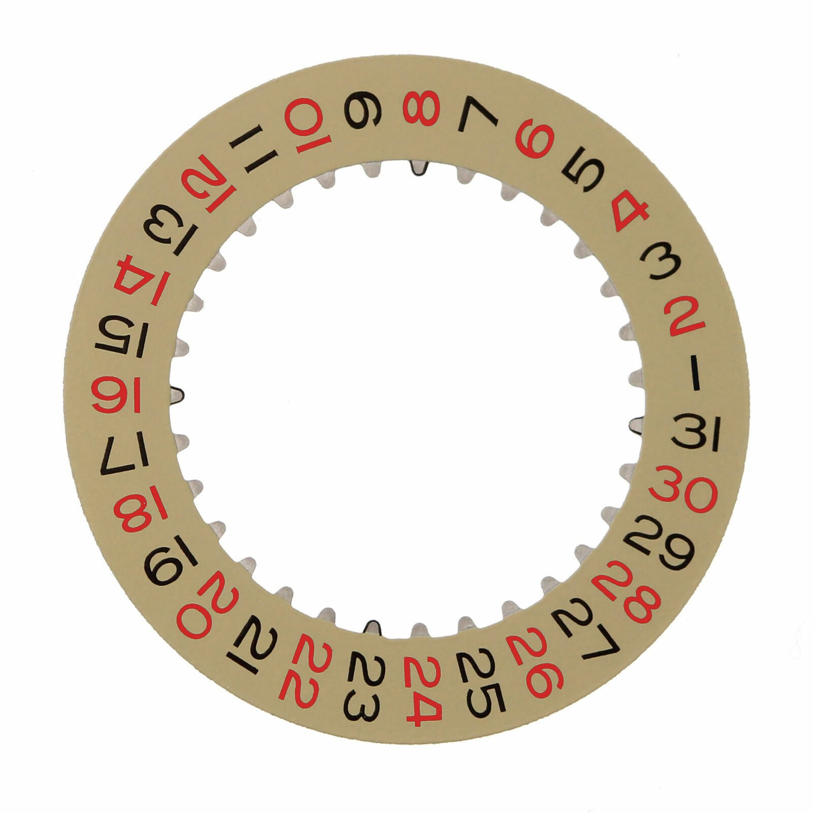 Date Disc Fits Rolex 3135-3155 Movement Champagne Yellow With Red/Black Numbers