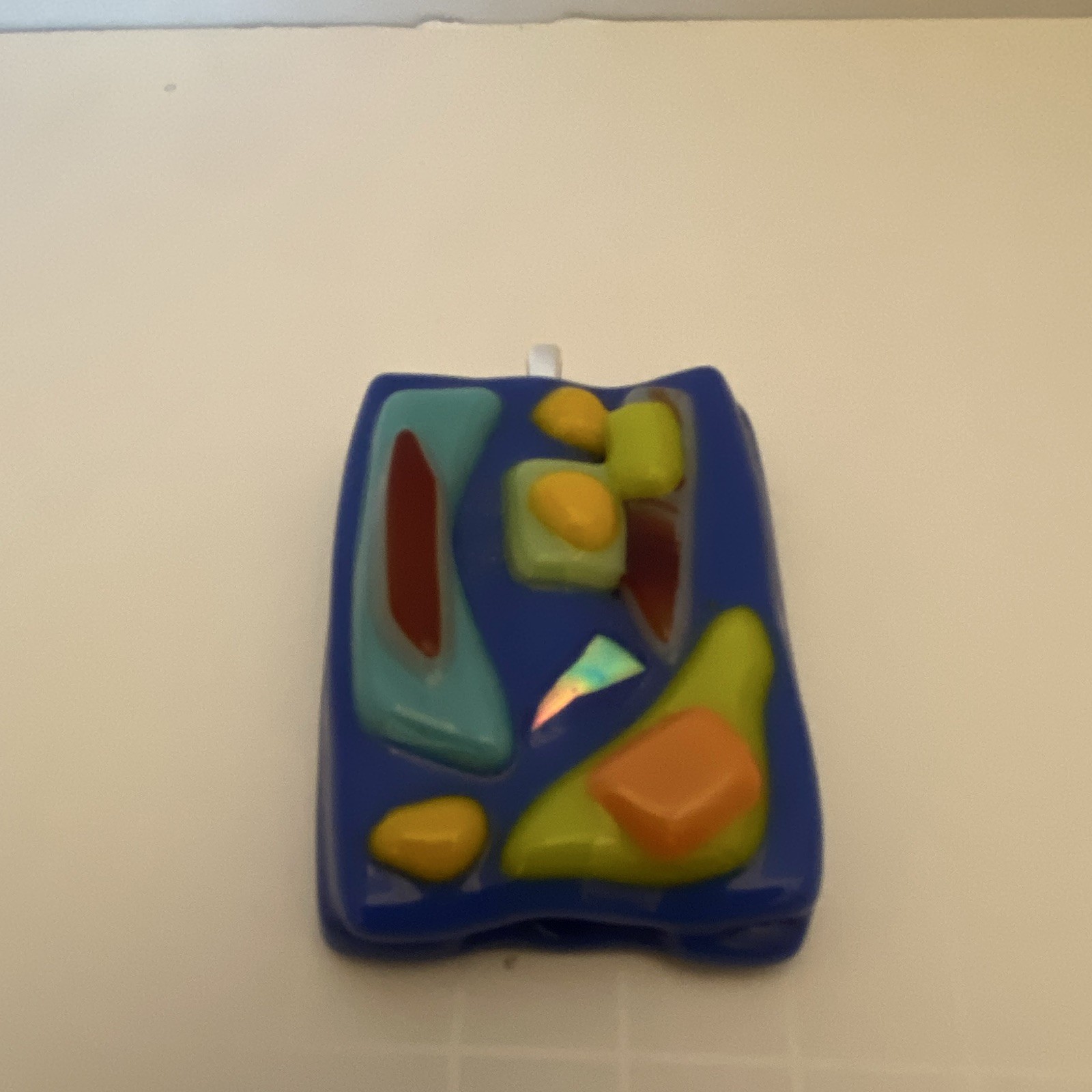 Fused Glass Silver Tone Bail Rectangle Multicolor Glass Charm Pendant Art Design