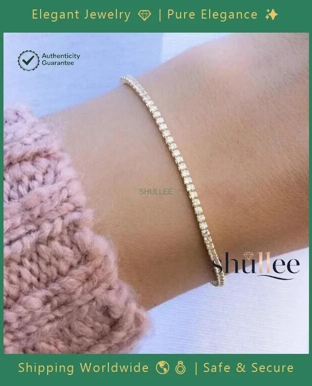 Sparkling Natural GHI/VS-SI Diamond 14k Gold 3Ct Round Women’s Tennis Bracelet