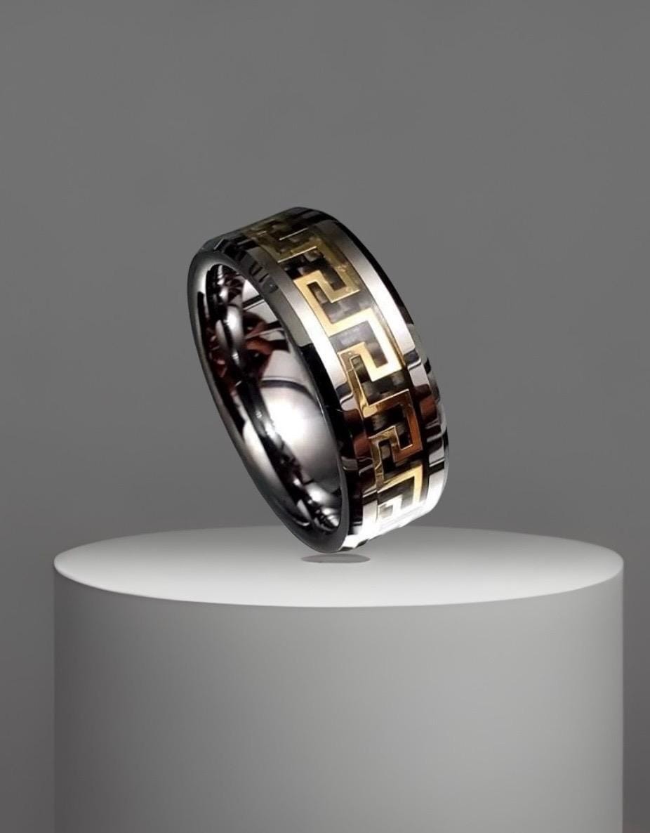 Greek Key Gold/Silver/Black Band/Ring
