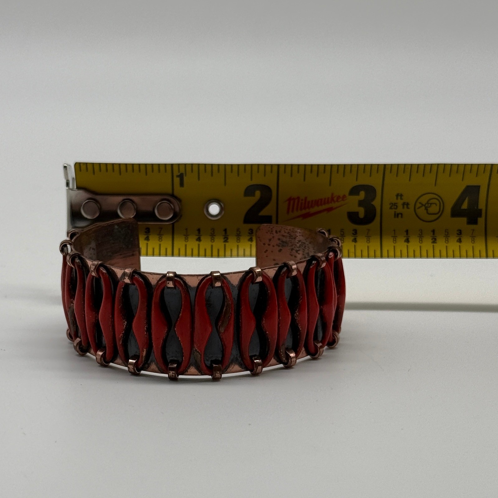 Vintage Matisse Cuff Bracelet Women Red Copper Mid-Century Modern Enamel MCM