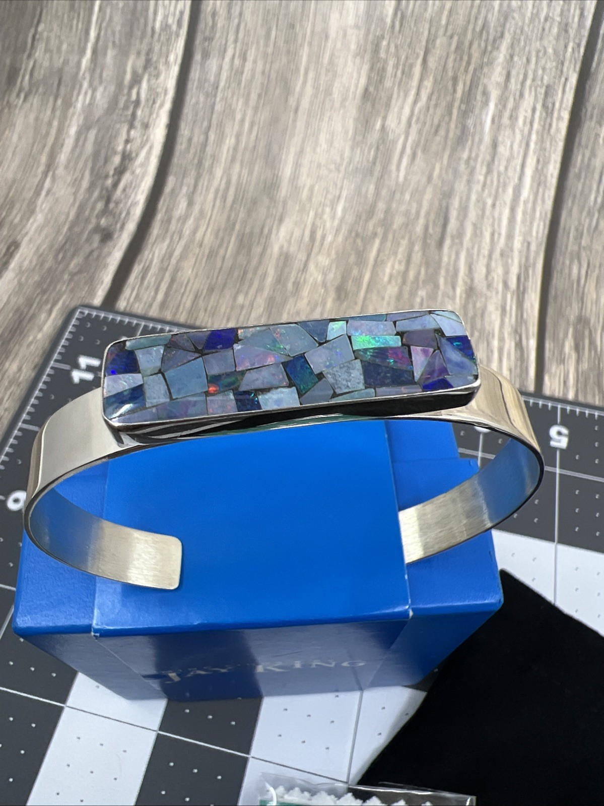 .925 Mosaic Fire Opal Cuff Bracelet NIB Mine Finds by Jay King 7″