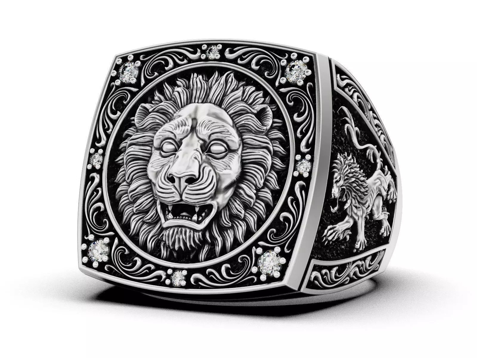 Oxidized Men’s Royal Lion Head Gothic Punk 925 Sterling Silver Statement Rings