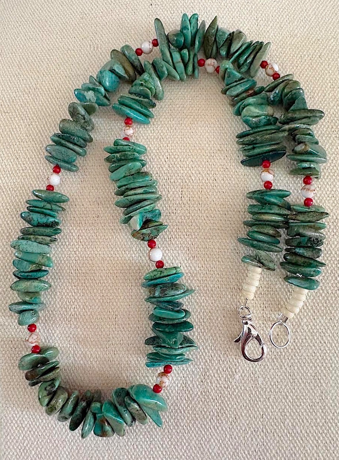 Turquoise/Red Coral/1White Turquoise/21″/Gemstone Necklace (NTC-21)
