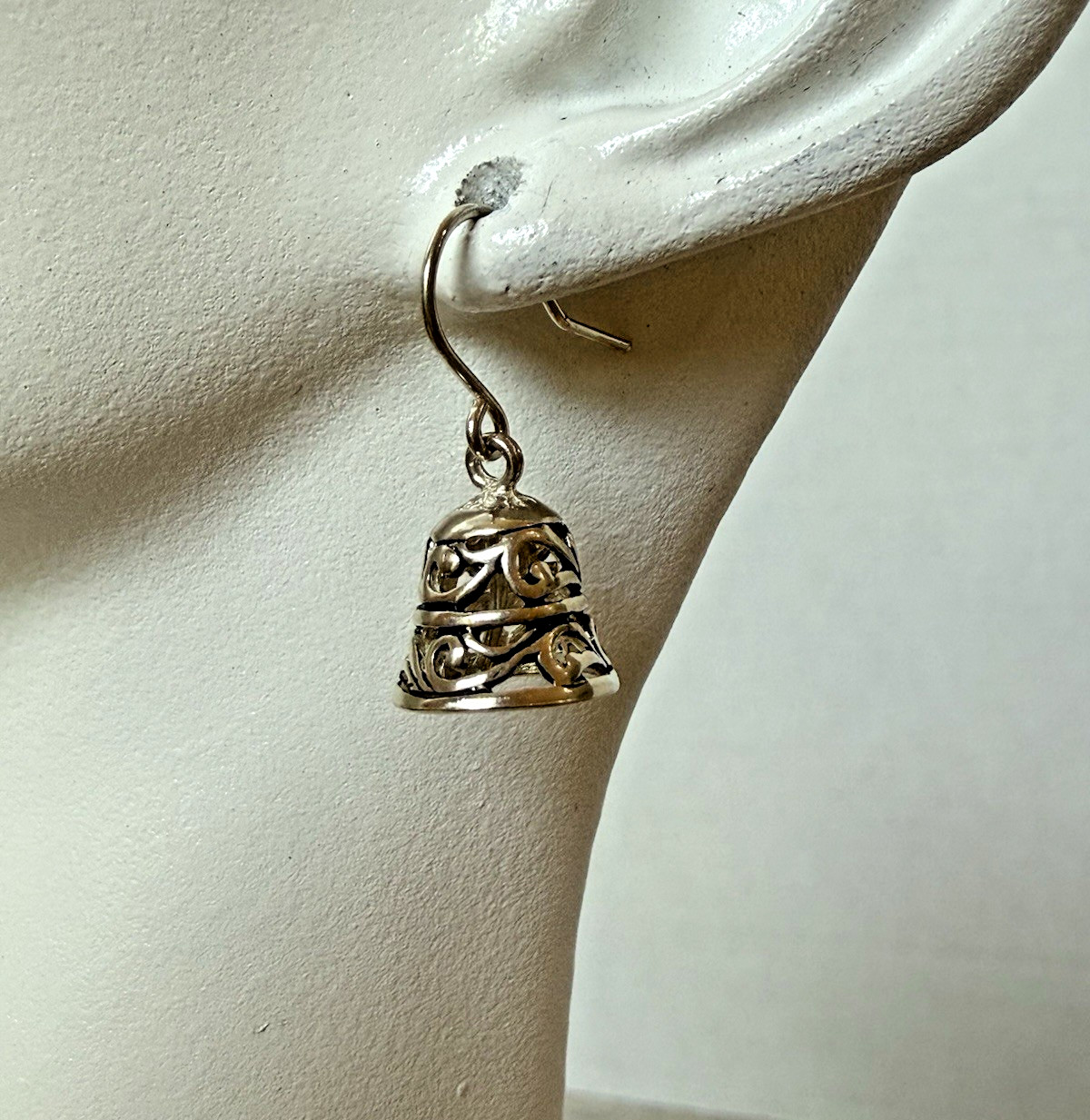 Vintage Sterling Silver 925 Filigree Bell Earrings Dangle Chime Read Description