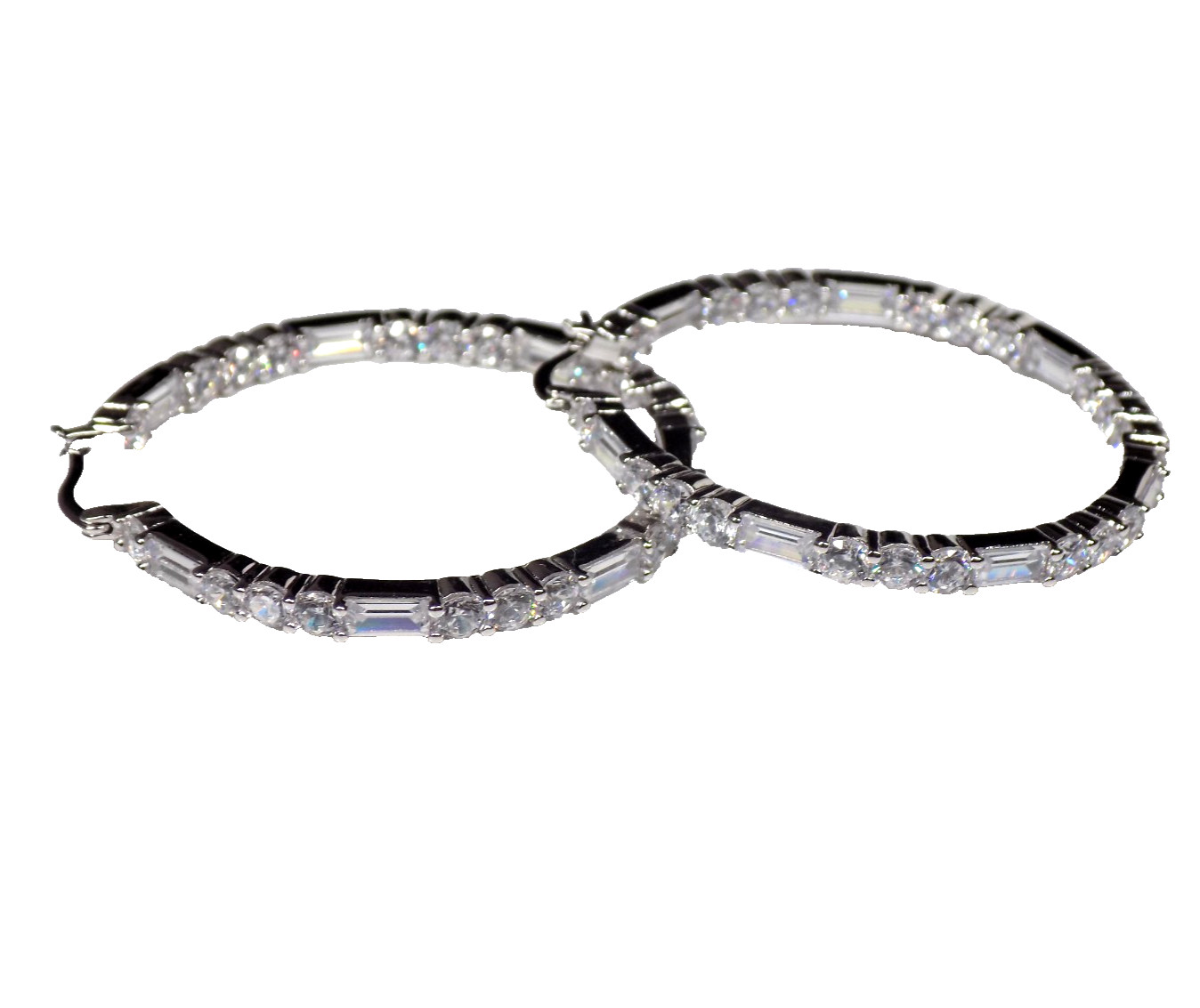 925 Sterling Silver Cubic Zirconia Hoop Earrings Inside Outside White Colorless