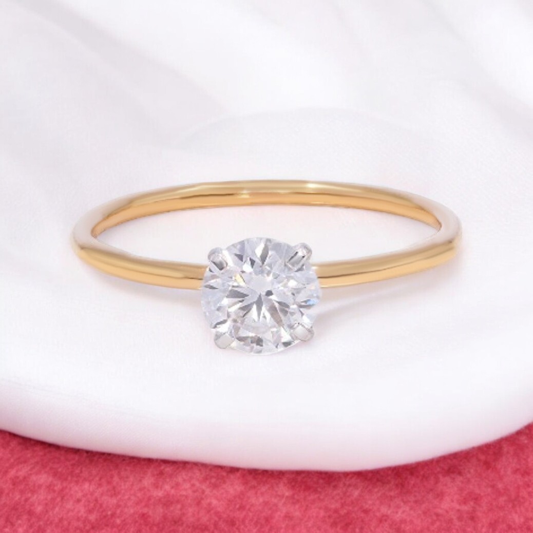 Certified, 0.50 ct, Lab-Grown Round Diamond Engagement Ring, 14k Yellow Gold