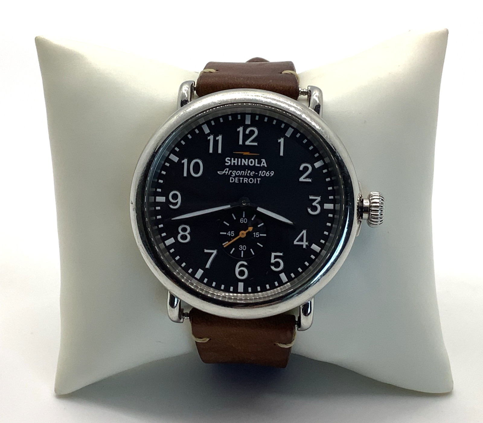 Shinola Argonite-1069 The Runwell Watch Brown Leather Band Not Ticking, As Is