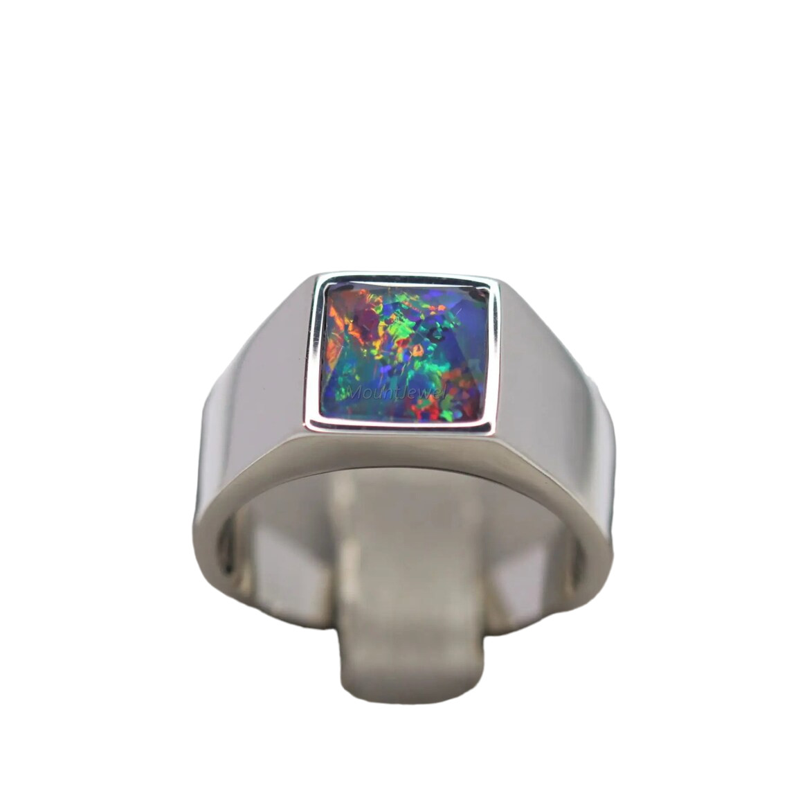 Blue Fire Opal Gemstone Signet Ring, 925 Sterling Silver Ring Gift For Friend