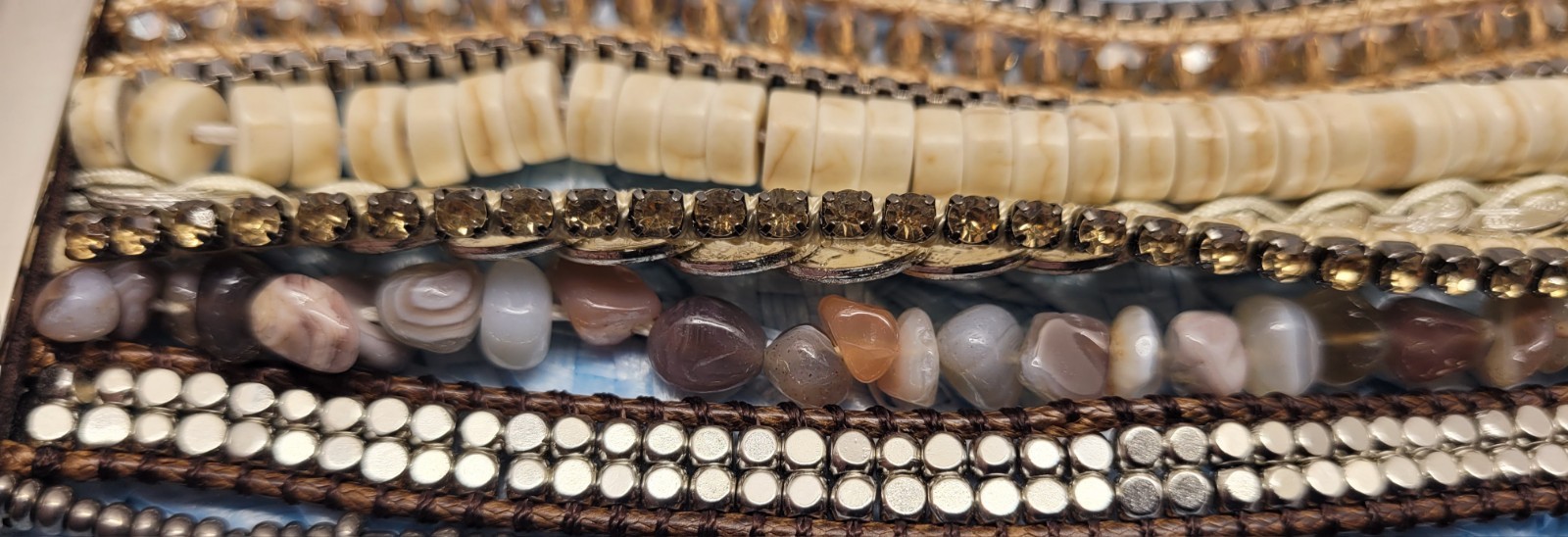 Victoria Emerson Natural Beaded Wrap Cuff Bracelet Multi Strand, Layered Magnet