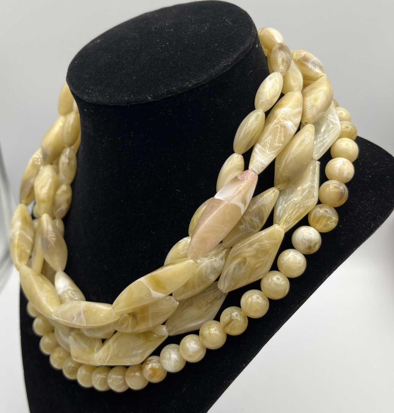 Multi-strand Chunky Acrylic Lucite Retro Bohemian Beige Statement Bead Necklace
