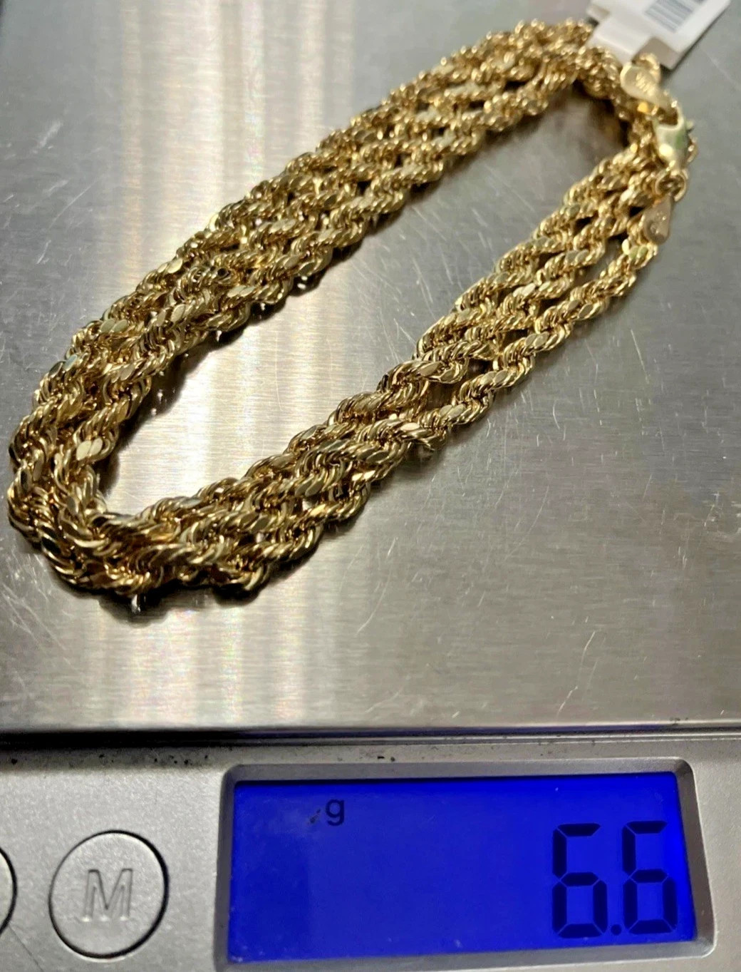 10kt Real Gold Rope Chain Hollow/Semi-Solid 6.5Grams 4mm 22” GND Brand NWT 10K