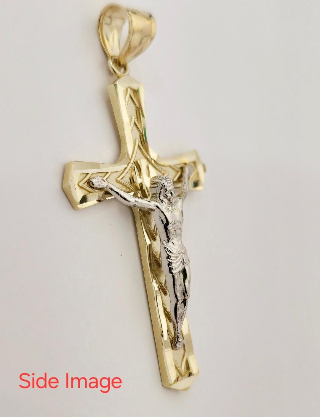 14k Real 2 Tone Solid Gold Jesus Crucifix Religious Traditional Cross Pendant