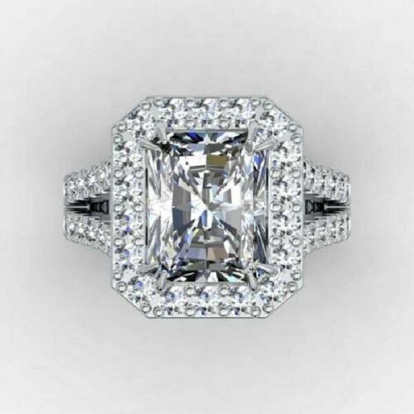 3Ct Lab Created Diamond Split Shank Halo Engagement Ring 14K White Gold Finish