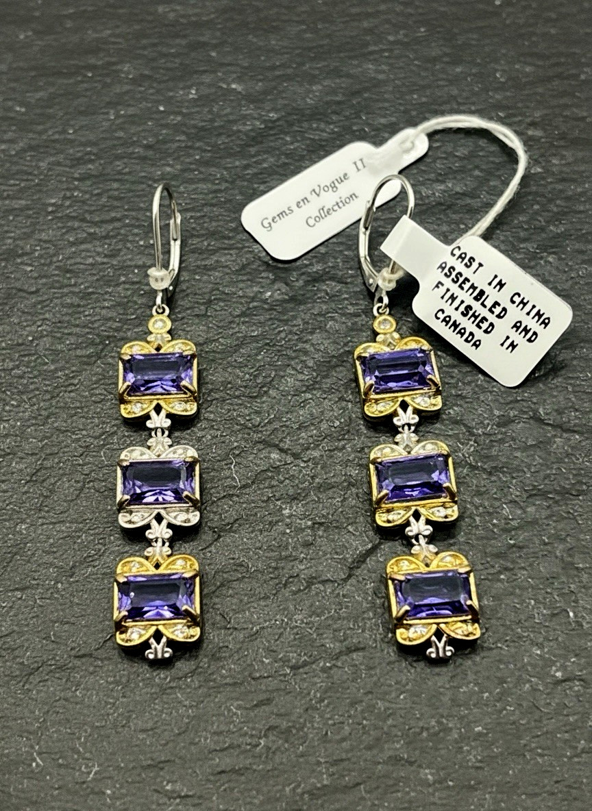 Michael Valitutti Gems En Vogue 925 Sterling Sil 18K YG Pltd Iolite Earrings NWT