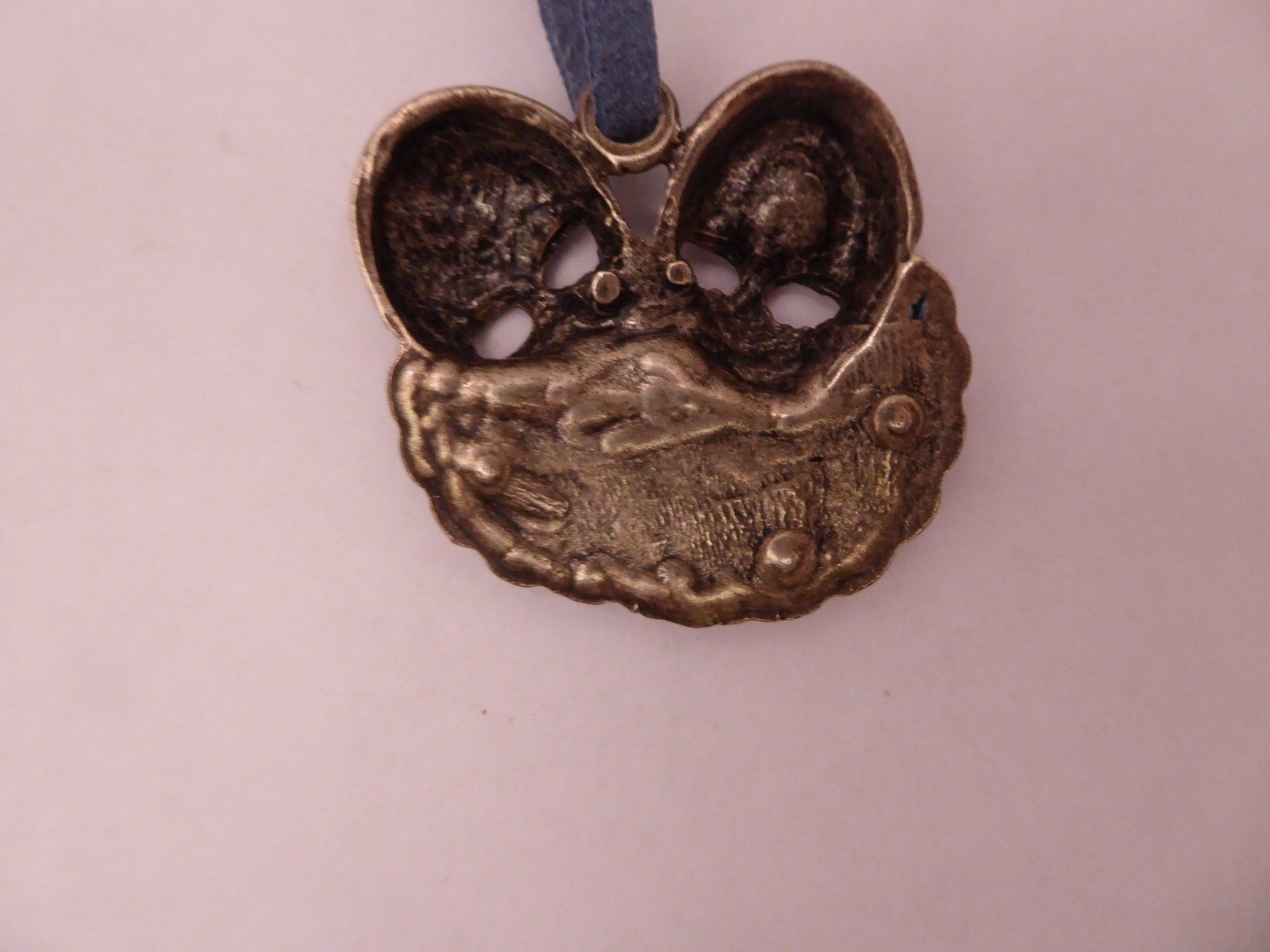 Harlequin Mask Metal Painted Enamel Pendant Necklace Art Deco Leather Cord VTG