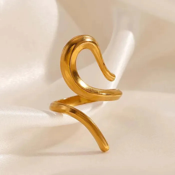 Adjustable Vintage Gold Geometric Hollow Stainless Steel Mood Tracker Ring for