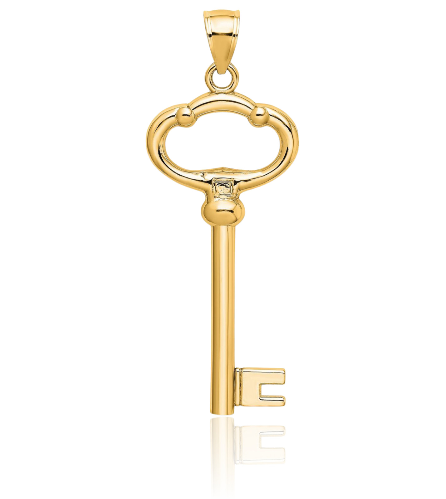 14K Solid Yellow Gold Extra Large Key Heart Pendant Necklace 42mm 1-5/8 inch