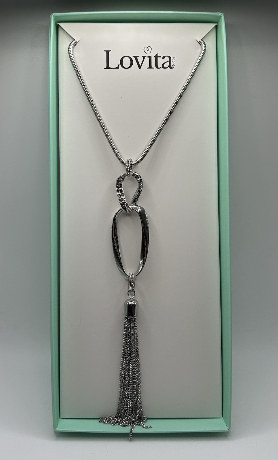 Lovita & Co. Silver Color Thick Long Chain Oval Hoop & Tassel Necklace