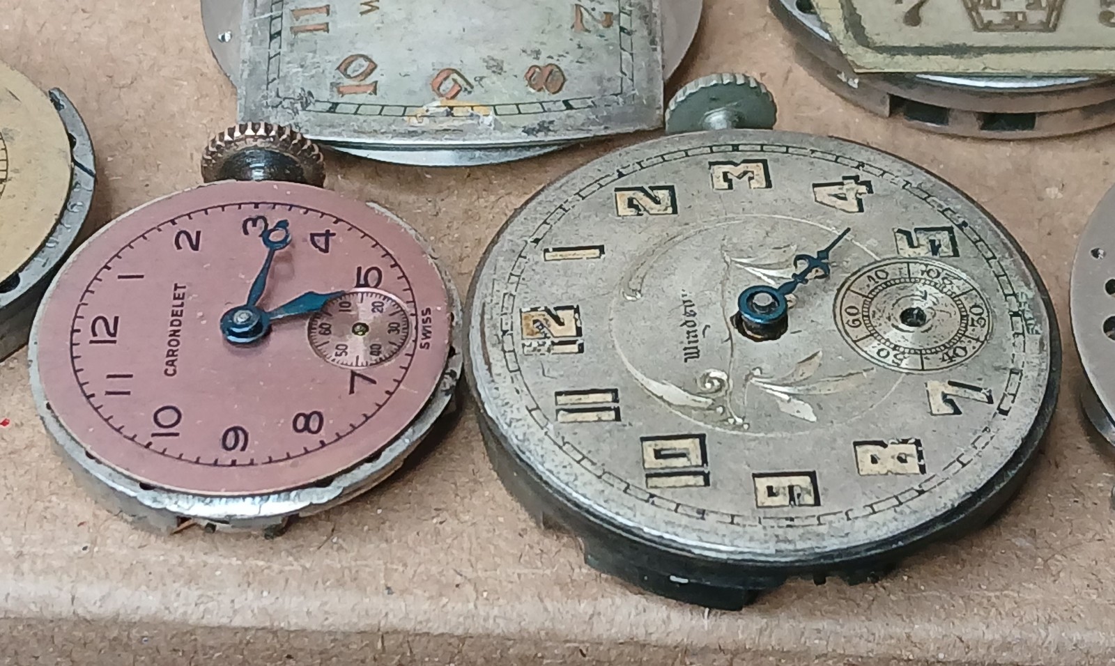 Vintage Watch Movement Lot Benrus Westfield Windsor Sperina Saxony 10pc Parts