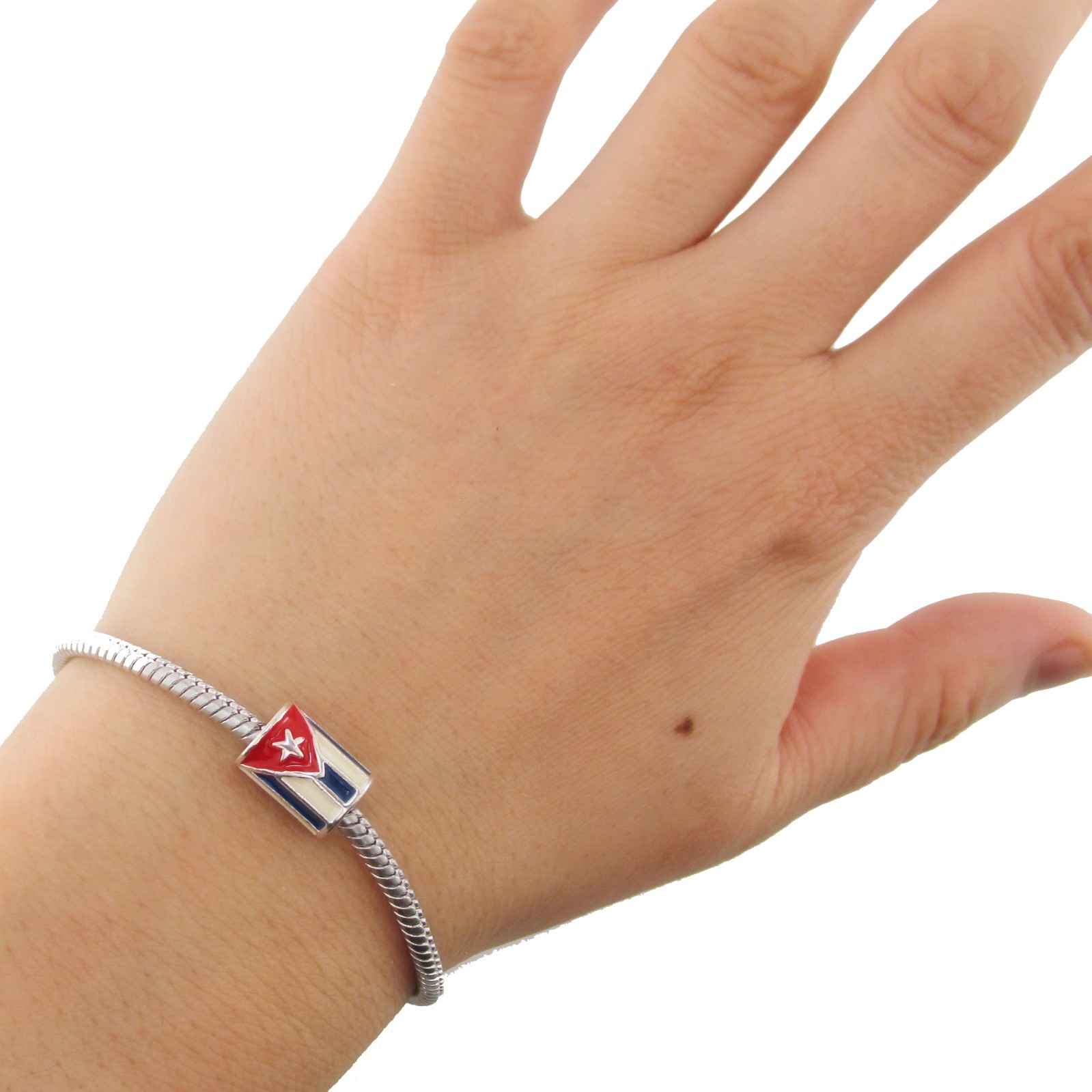 Flag Of Cuba European Bead – Cylindrical Cuban Flag For European Charm Bracelets