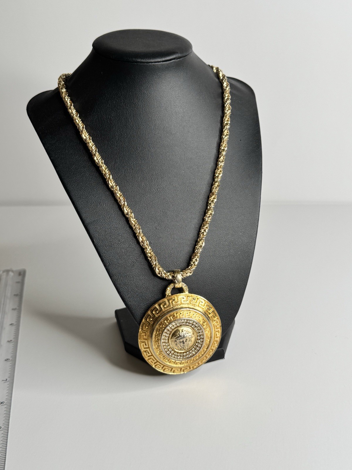 Dior Necklace and Large Pendant Versace Medusa Logo Gold Tone Rhinestones Rare