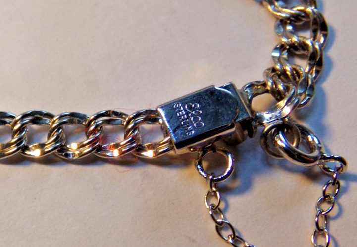 Vintage ELCO STERLING SILVER Charm Bracelet with safety chain 6.5″ long