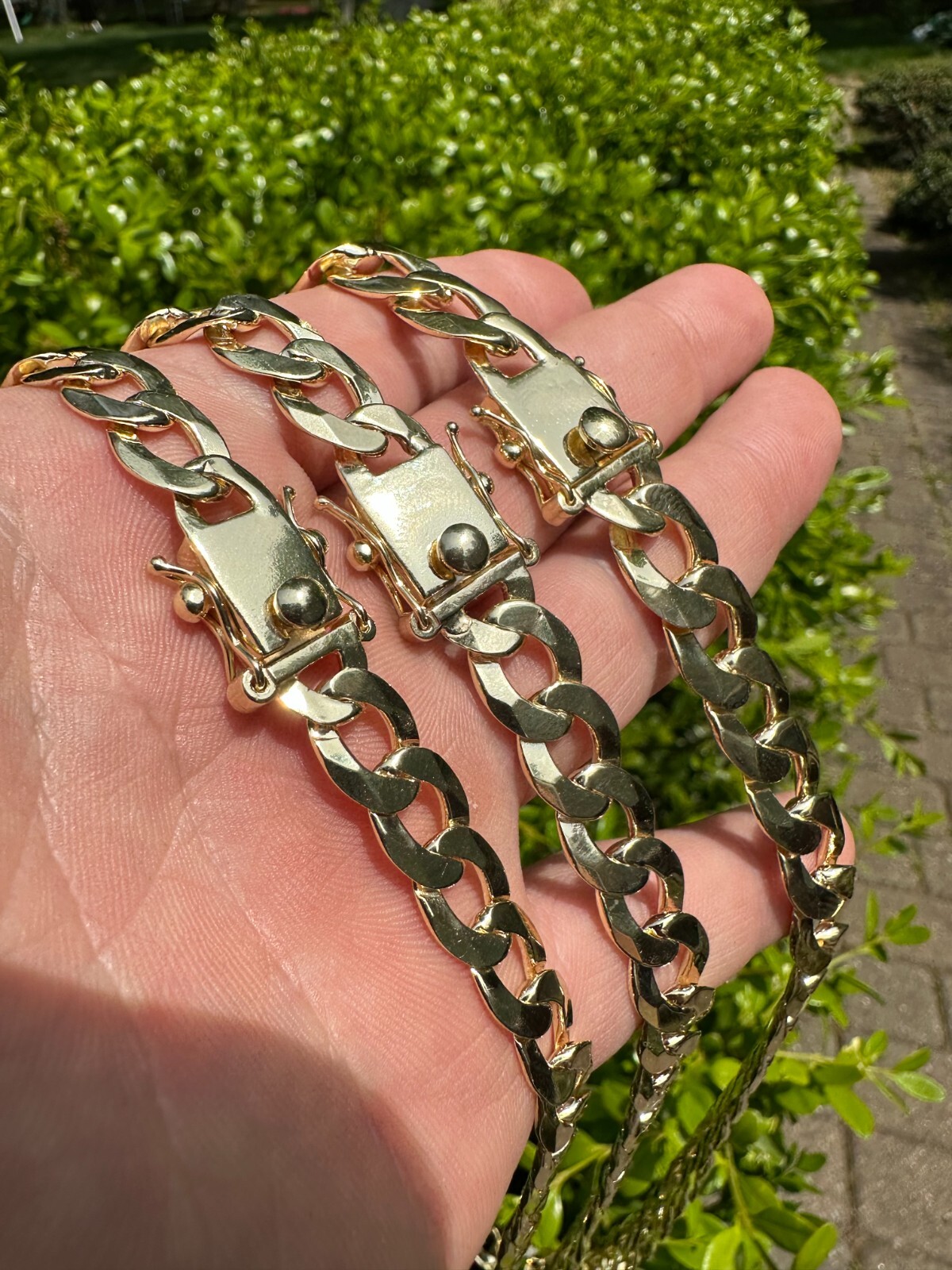 Flat Curb Cuban Link Chain Necklace Real 14k Gold Plated 925 Silver Box Clasp