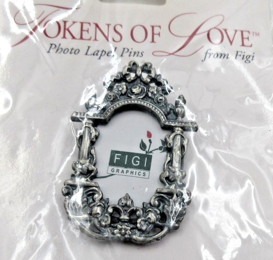 VTG 1990S TOKENS OF LOVE FM FIGI FLOWER PHOTO FRAME Brooch Pin black Silver tone