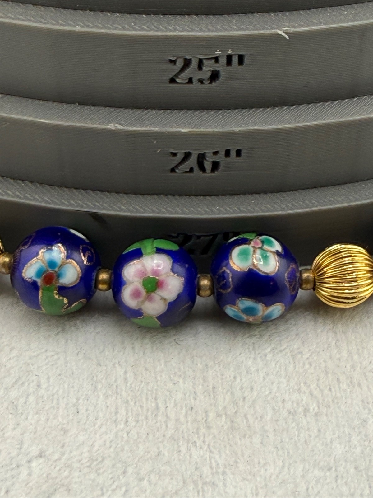 Vintage Cloisonne Beaded Necklace Blue Flower 28”