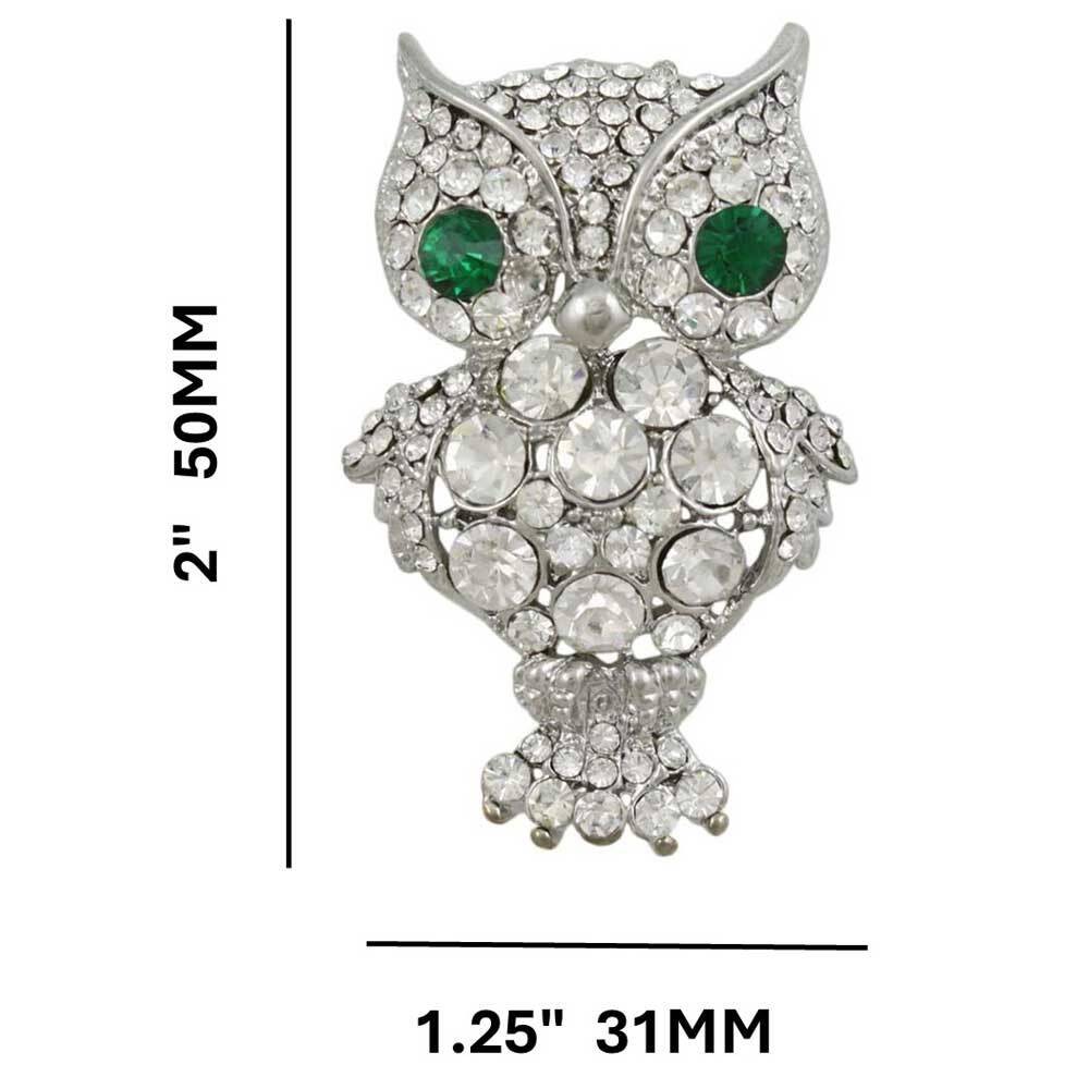Large Crystal Owl Brooch Pin with Green Crystal Eyes – PRB116