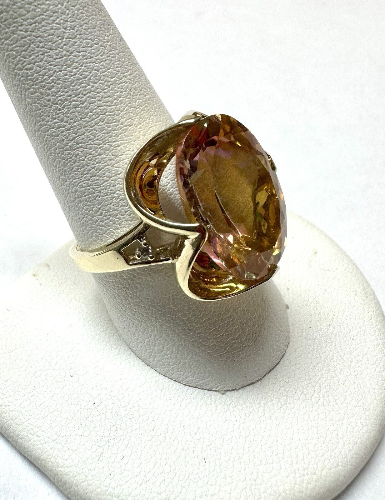 10k Yellow Gold 15ct Sunrise Topaz And .02ct Diamond Ring Sz 9.75 $1,700
