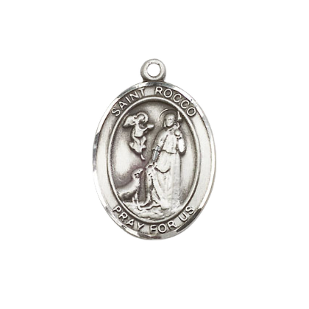 Pewter Saint Rocco Medal 24″ Lobster Claw Chain Necklace Lobster Claw clasp