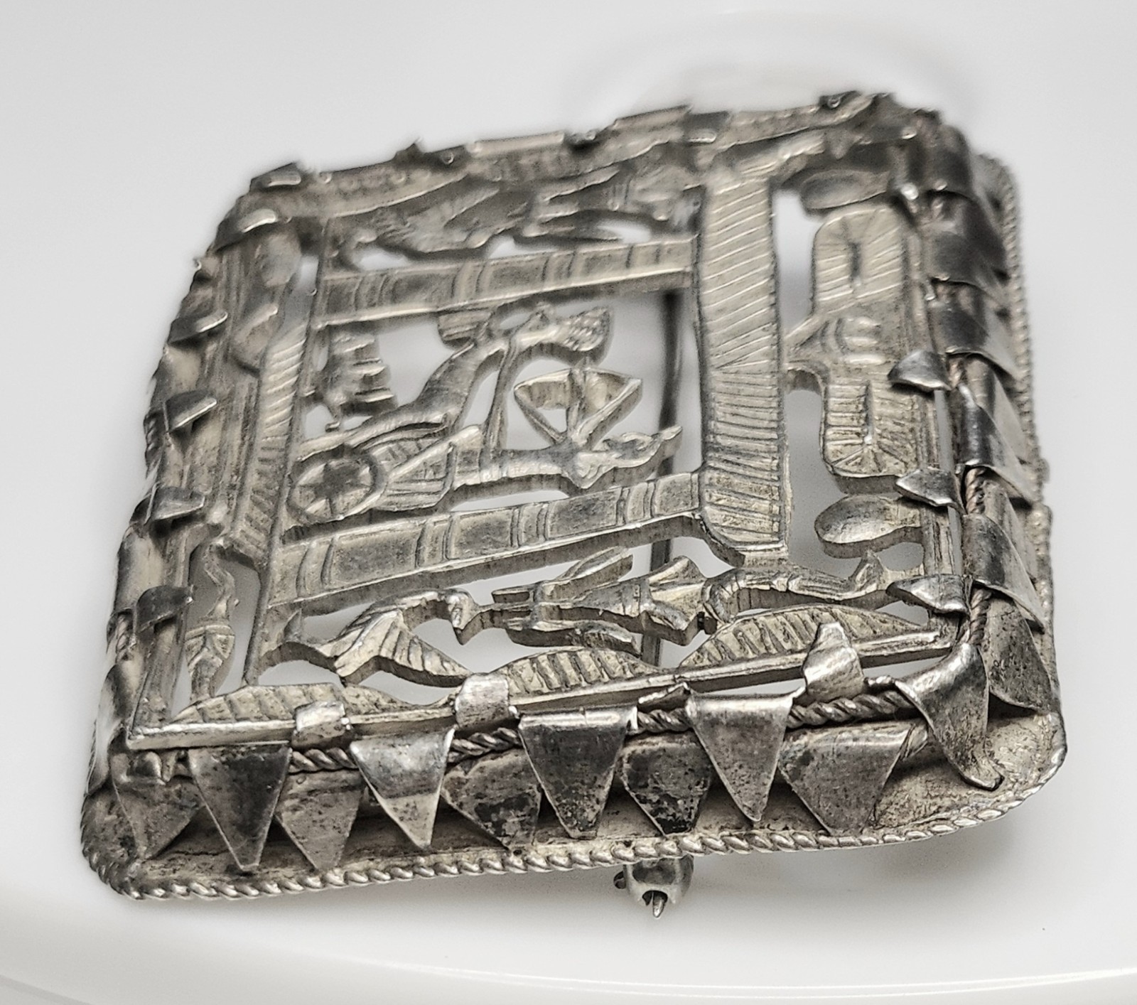 Art Deco Sterling Silver Egyptian Revival Brooch Chariot Vintage