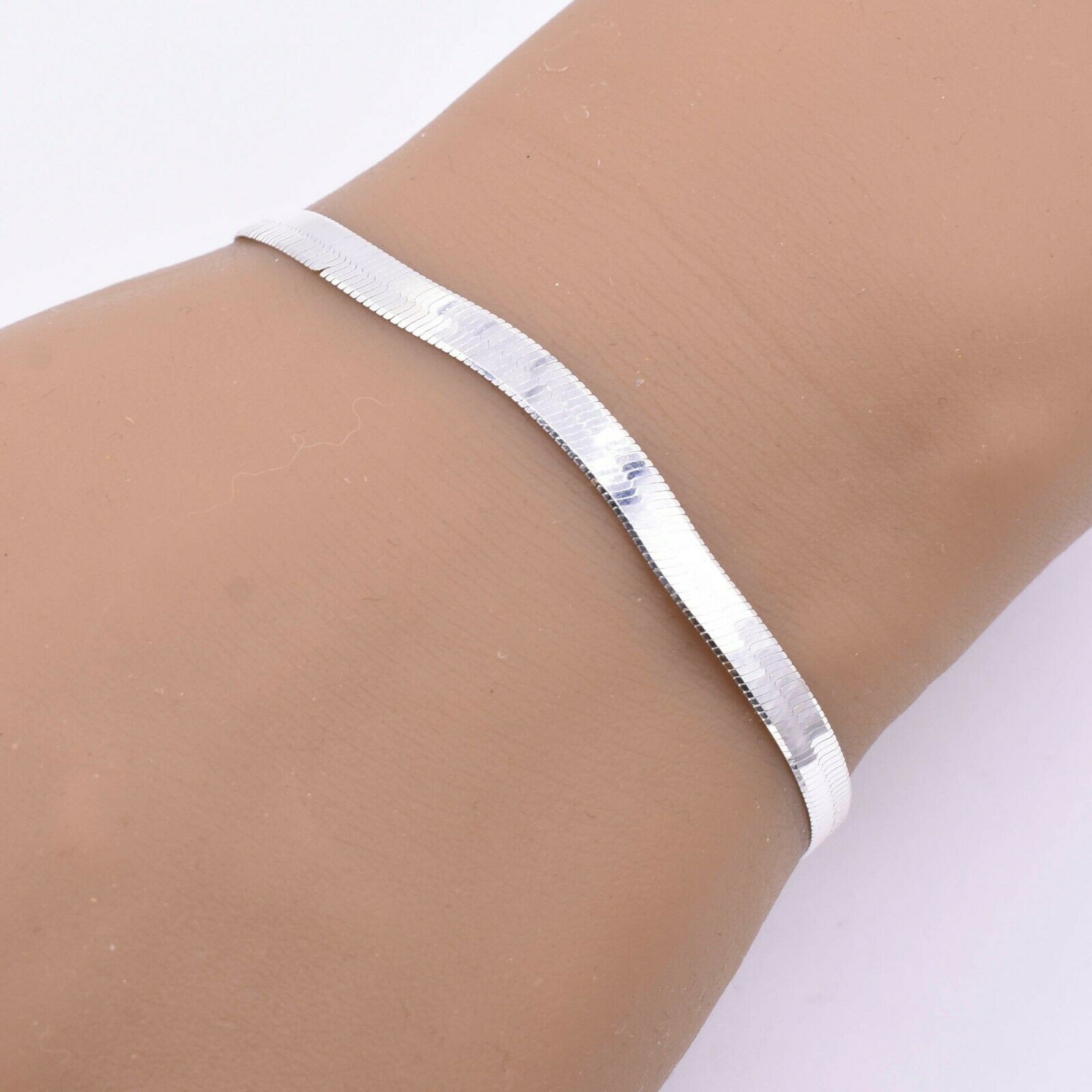 4.3mm Flexible Herringbone Chain Bracelet Real Solid Sterling Silver 925 Italy