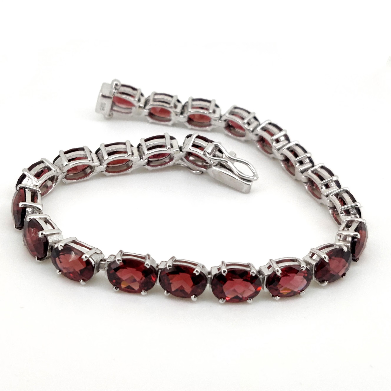 Garnet Tennis Bracelet Sterling Silver January Birthstone Oval Gemstone Jewelry