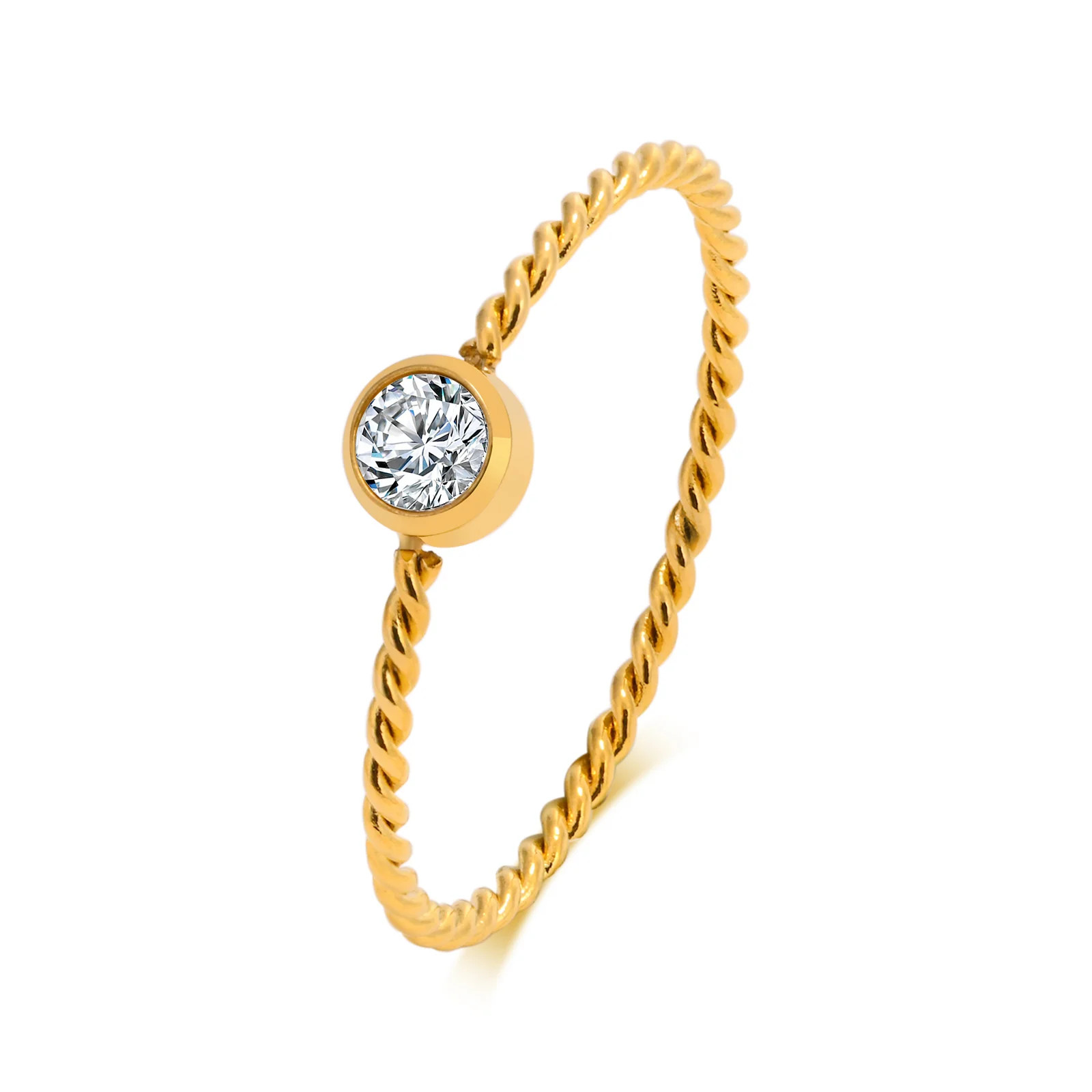 Twisted Rope Slim Ring Stainless Steel Minimalist Wedding Band Women Jewelry