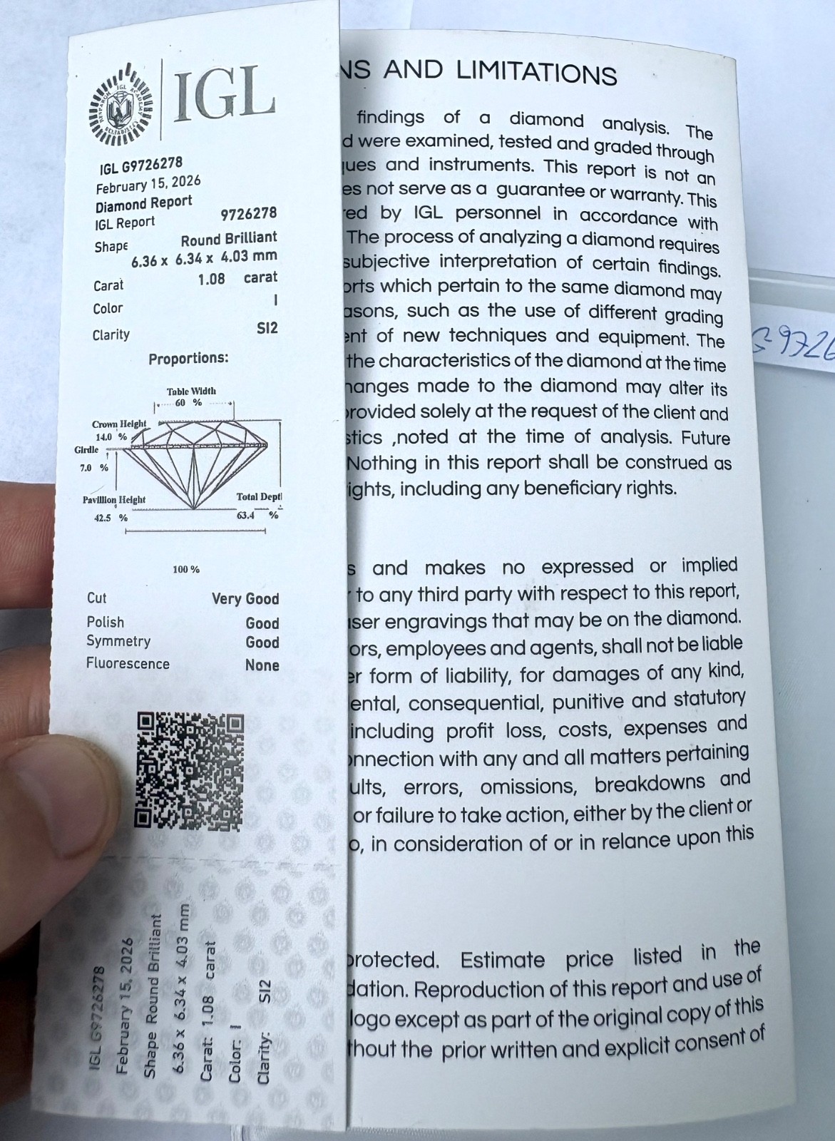 $3761 1.08ctw I SI2 Round Brilliant Cut Natural Enhanced Loose Diamond 6.36mm