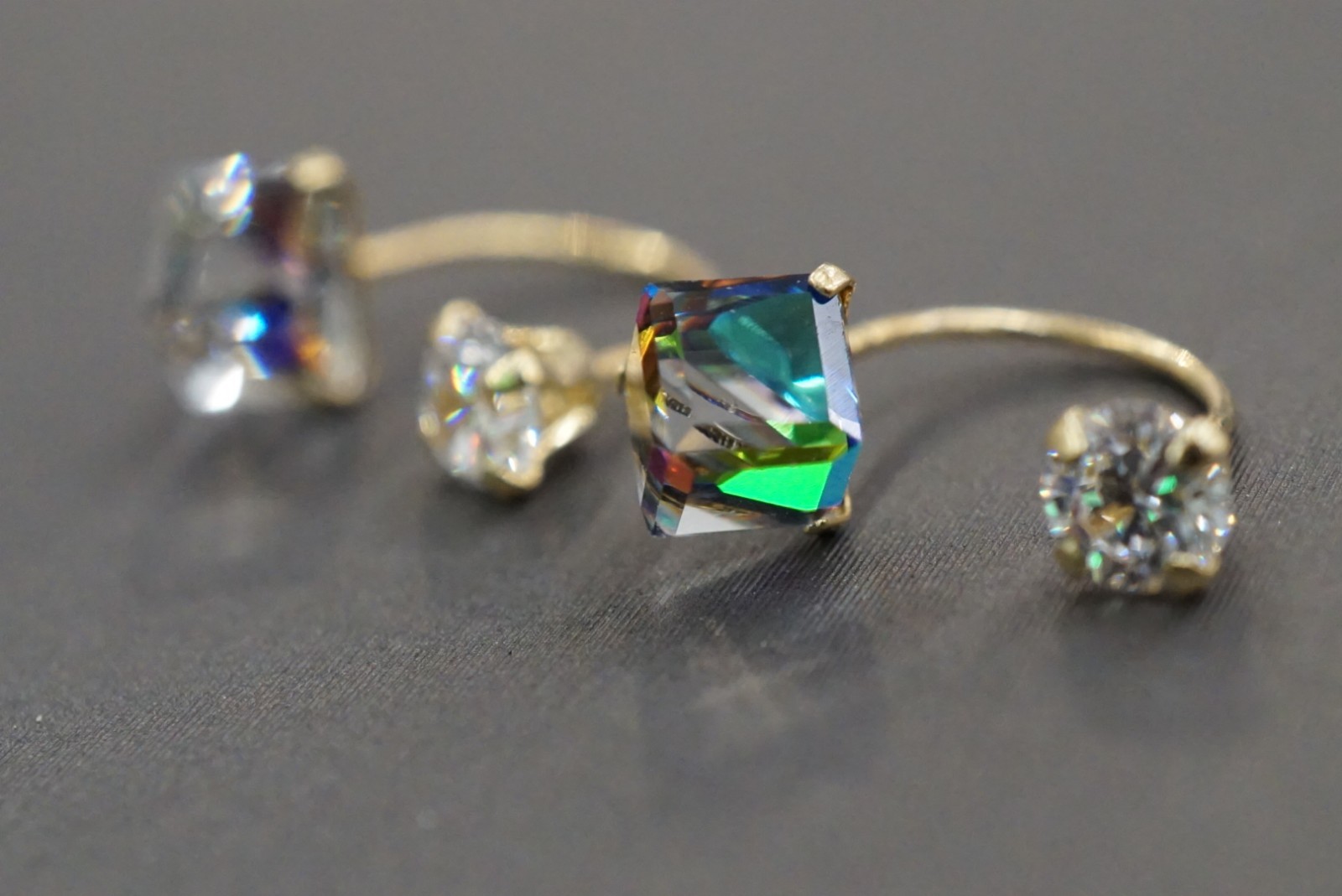 14K Solid Yellow Gold 5.5mm Mystic Stones With 3.5mm Cz Telephone Earrings!!
