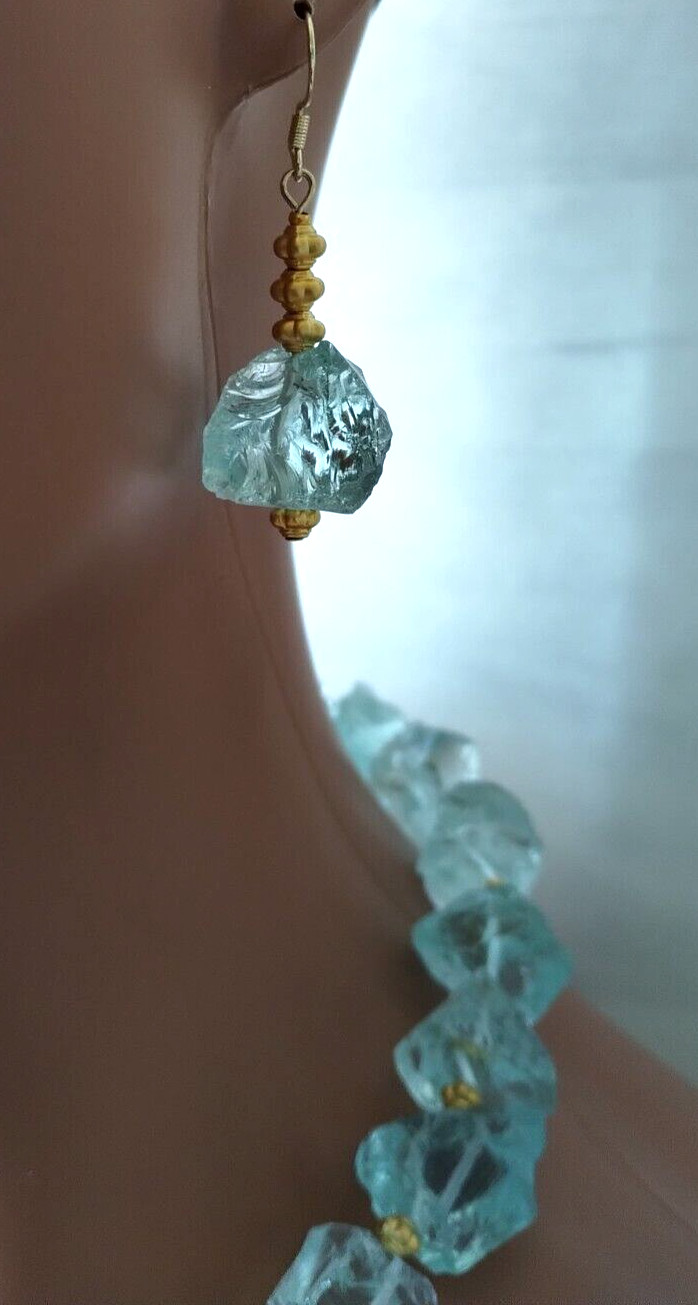Quartz Nugget Necklace Azul Blue Ocean Gold Statement Chunky Artisan Earring Set