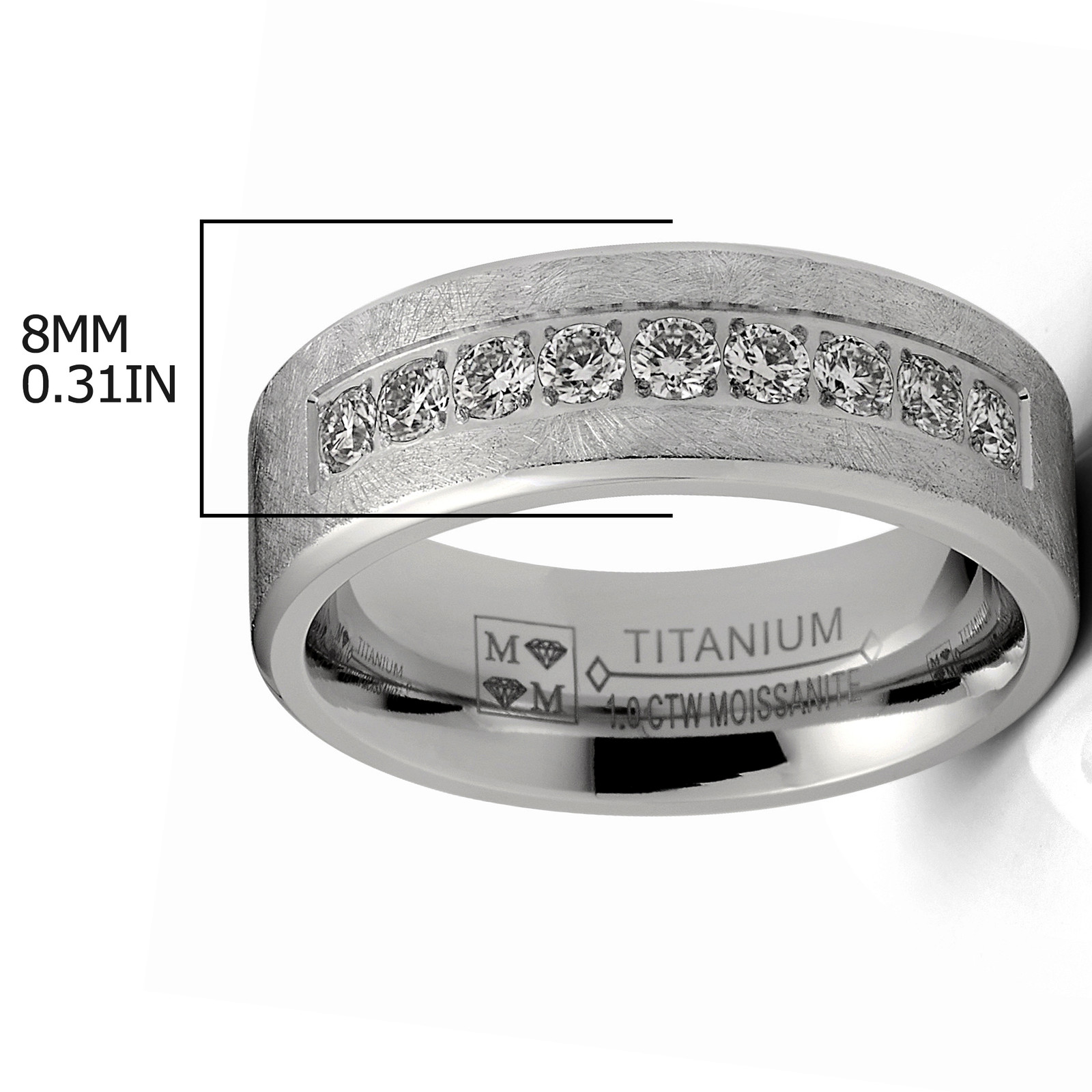 1 Carat Moissanite Mens Wedding Band Frosted Ice Ring 9 Pavé-Set Stones 8MM